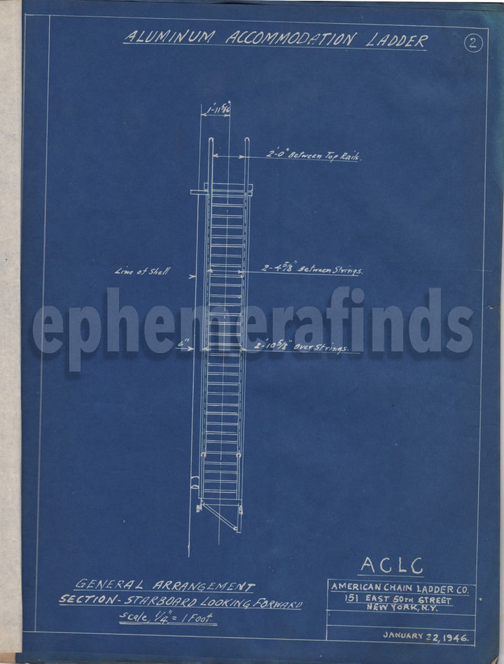 American Chain Ladder Company Original Patent Design Blueprints 1946