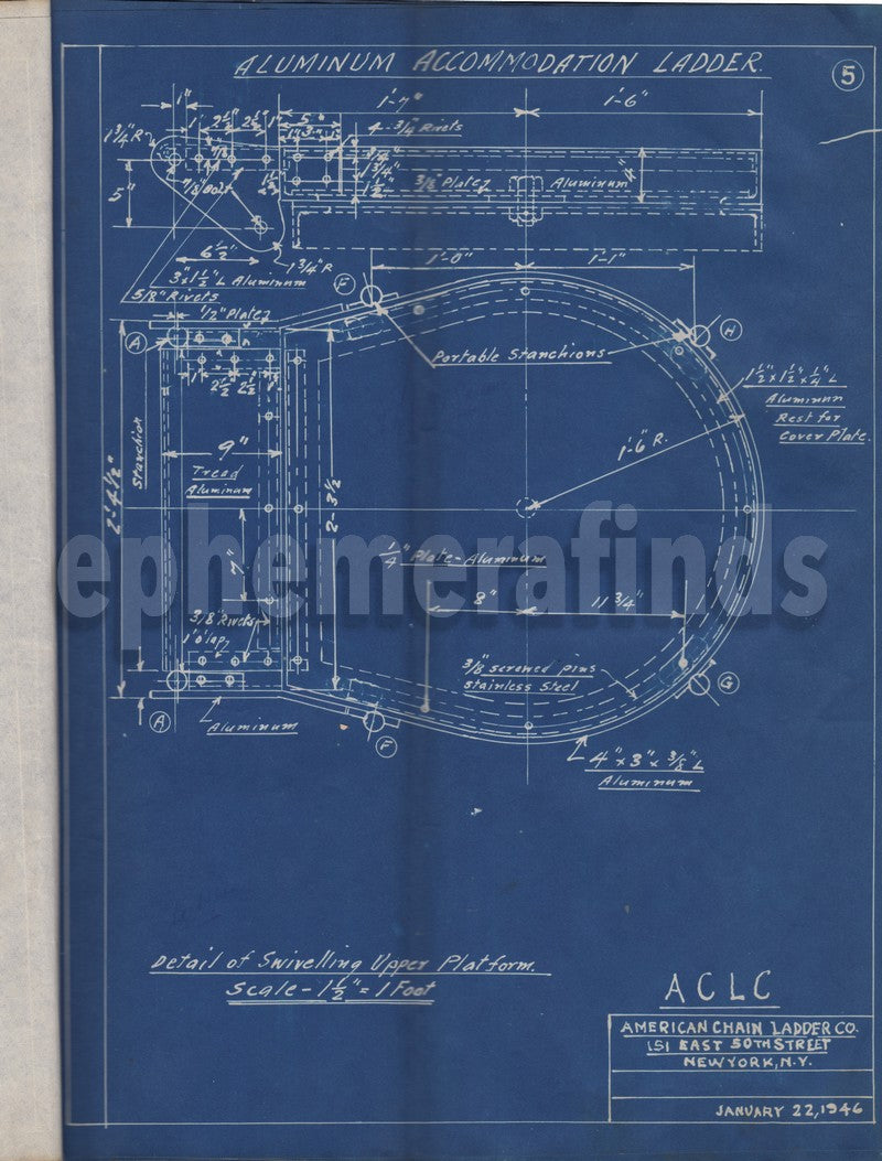 American Chain Ladder Company Original Patent Design Blueprints 1946