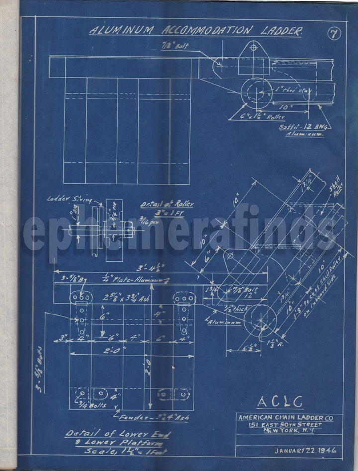 American Chain Ladder Company Original Patent Design Blueprints 1946