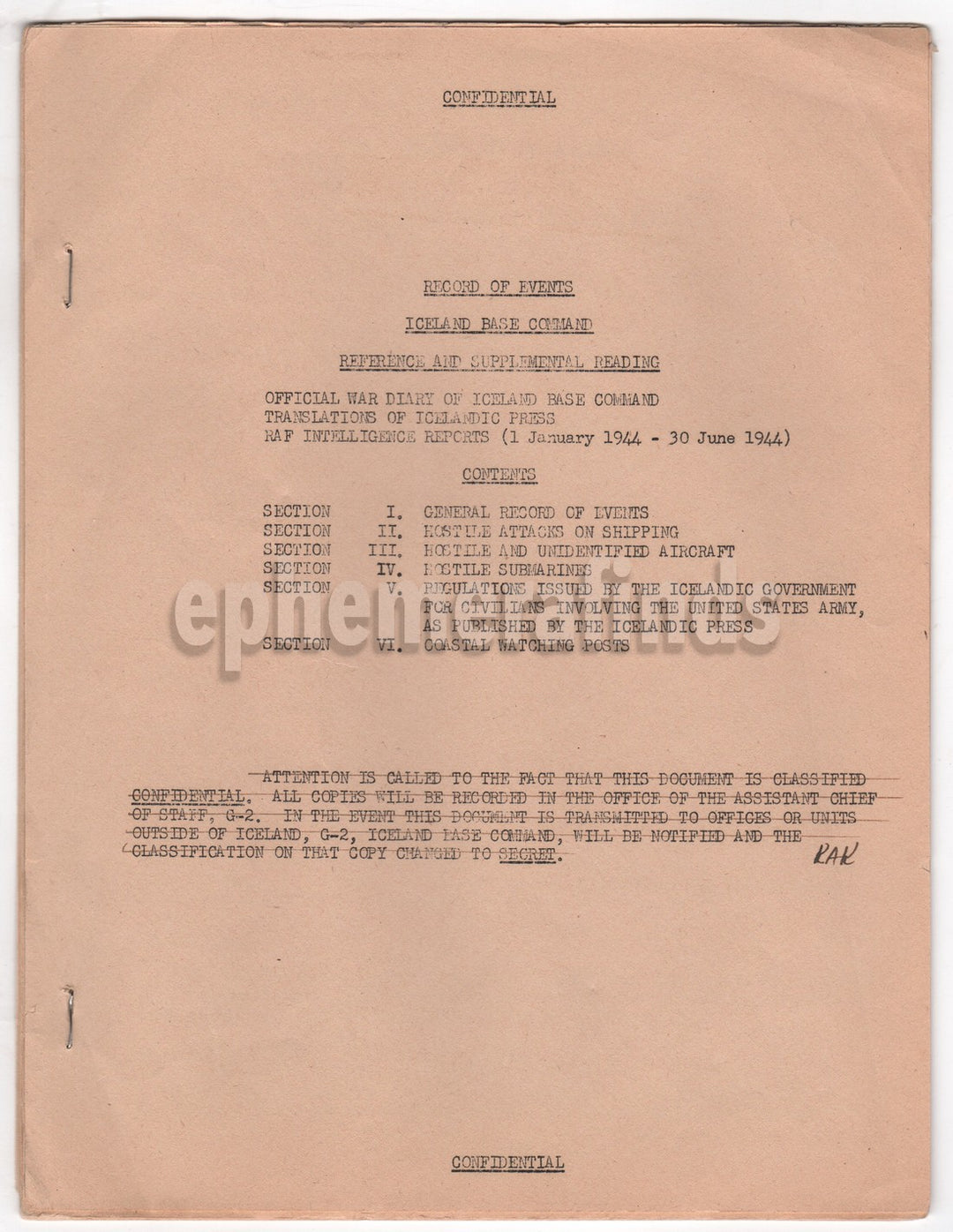 WWII Iceland Base Command Confidential Action Reports Planes & Ships 1944