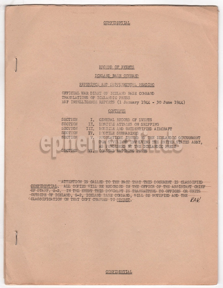 WWII Iceland Base Command Confidential Action Reports Planes & Ships 1944