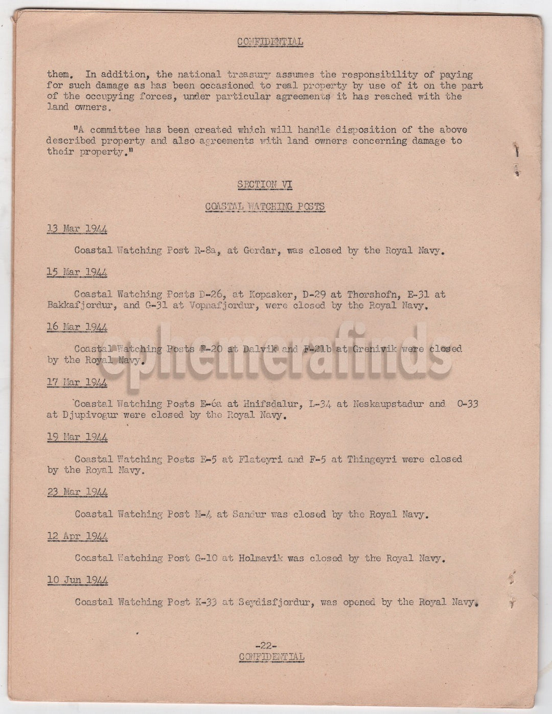 WWII Iceland Base Command Confidential Action Reports Planes & Ships 1944