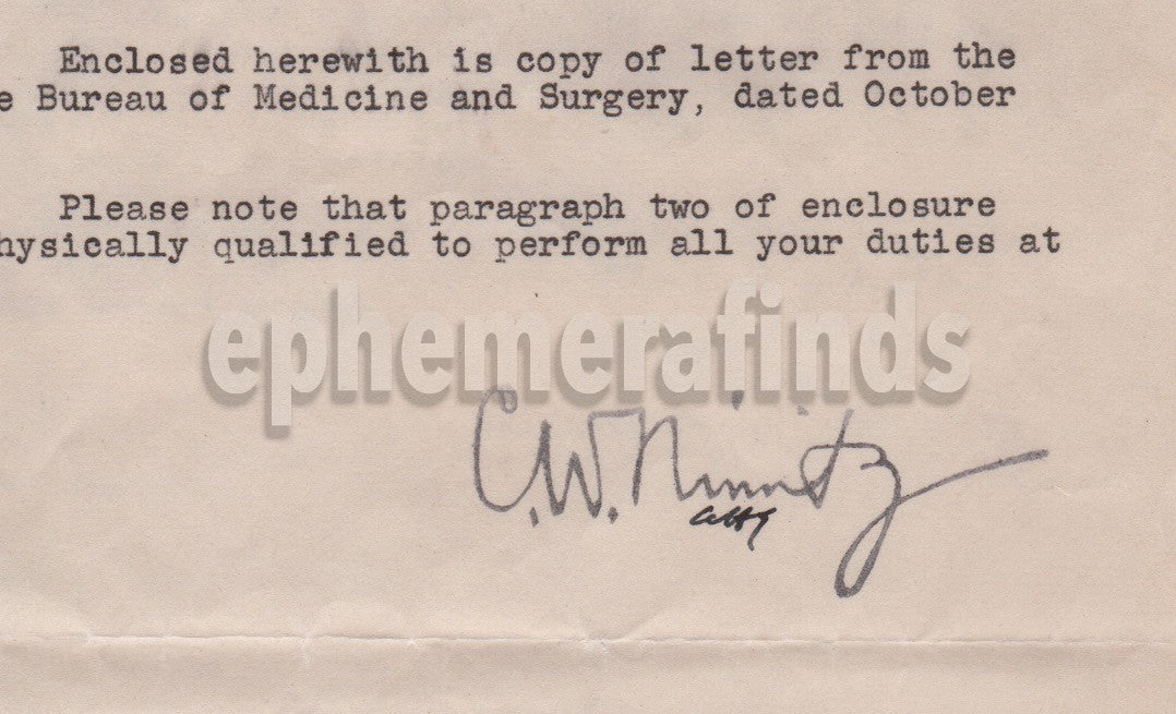Admiral Chester Nimitz Stamp Signed WWII Navy Department Medical Letter 1941