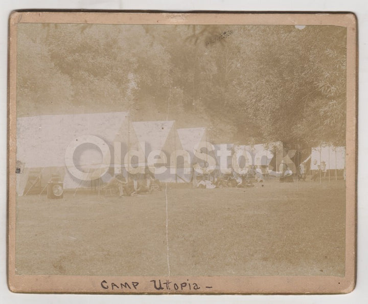 Camp Utopia St. George New Brunswick Camping Scene Antique Photo on Board