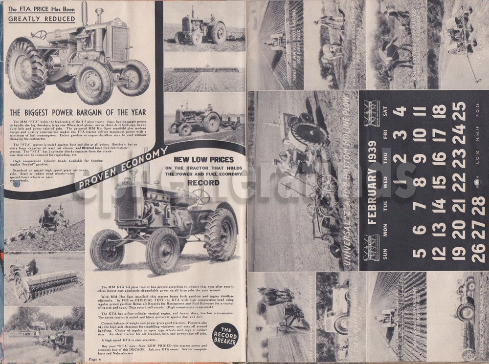 Minneapolis Moline Farm Tractors Antique Graphic Advertising Calendar Catalog 1939