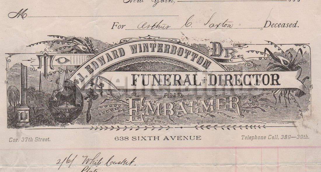 J.E. Winterbottom Funeral Embalmer Antique Advertising Letterhead Receipt 1880s