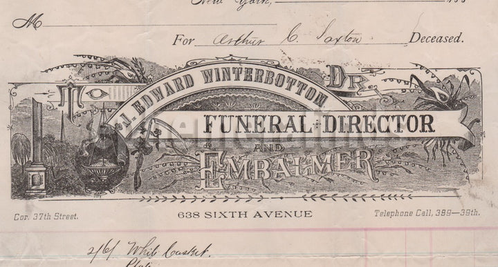 J.E. Winterbottom Funeral Embalmer Antique Advertising Letterhead Receipt 1880s
