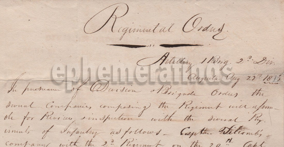 Georgia Militia Artillery Regiment Antique Parade Orders Military Letter 1815