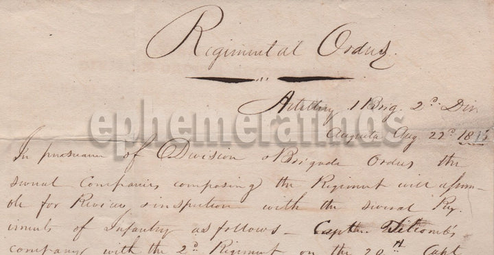 Georgia Militia Artillery Regiment Antique Parade Orders Military Letter 1815