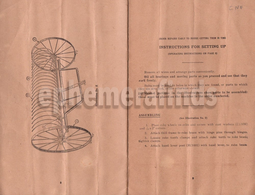 McCormick Deering International Harvester Hay Rakes Antique Instruction Book