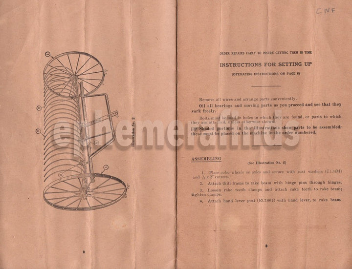 McCormick Deering International Harvester Hay Rakes Antique Instruction Book