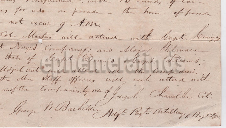 Georgia Militia Artillery Regiment Antique Parade Orders Military Letter 1815