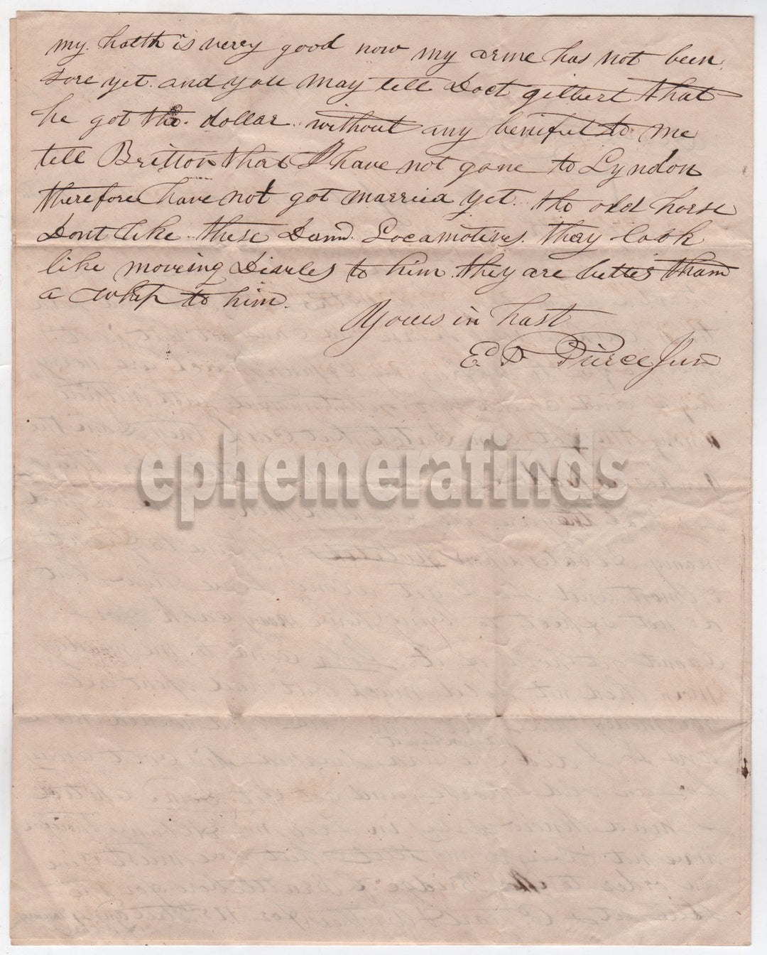 Ezekiel Pierce Chesterfield NH Excellent Content Manuscript Letter 1837