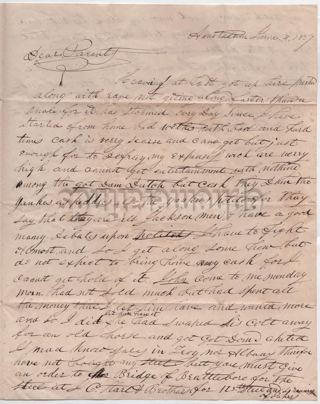 Ezekiel Pierce Chesterfield NH Excellent Content Manuscript Letter 1837