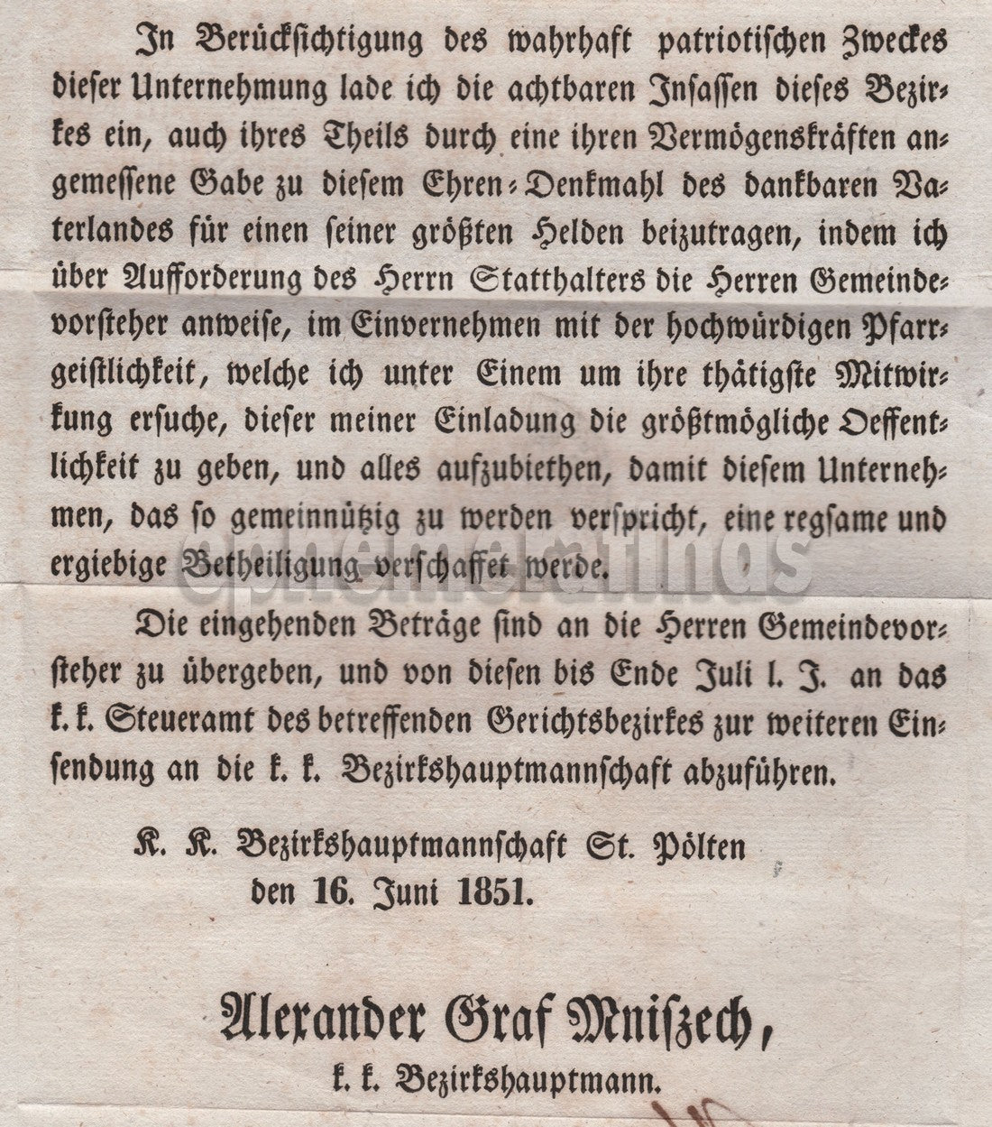 Joseph Radetzky von Radetz German Decret Political Broadside Poster 1851