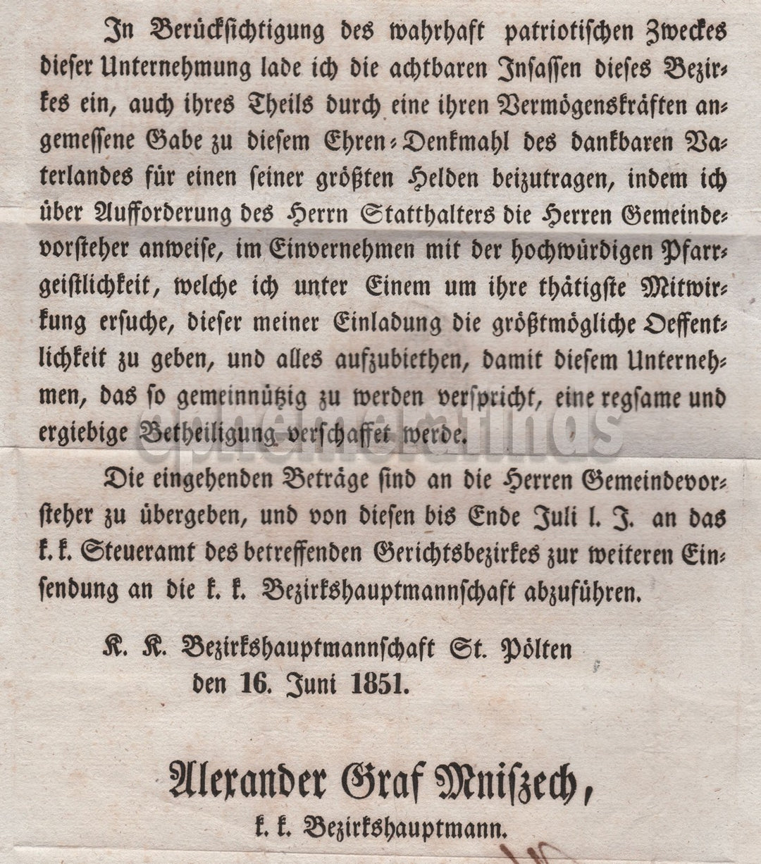 Joseph Radetzky von Radetz German Decret Political Broadside Poster 1851