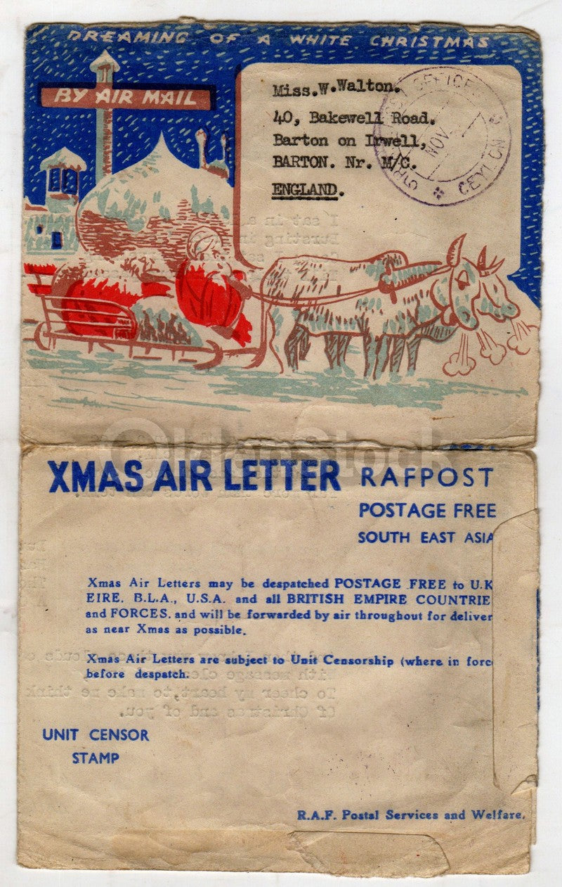 WWII RAF POST South East Asia India Vintage Illustrated Christmas Card Mailer