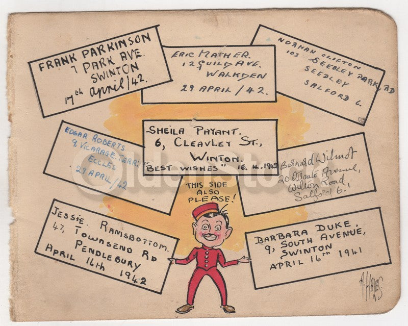 Manchester Bellhop Illustration Art Original Antique Ink and Watercolor Drawing 1942