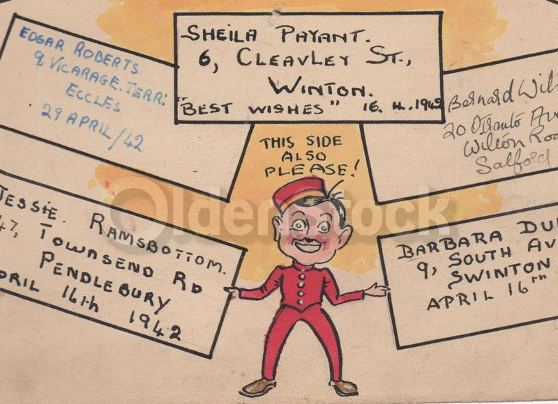 Manchester Bellhop Illustration Art Original Antique Ink and Watercolor Drawing 1942