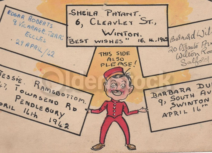 Manchester Bellhop Illustration Art Original Antique Ink and Watercolor Drawing 1942