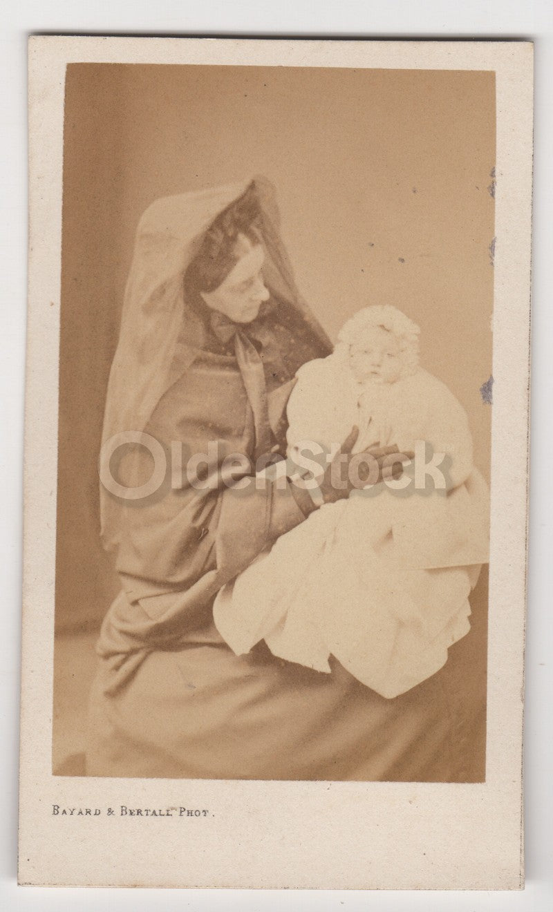 French Widow and Baby Incidental Middle Finger Antique CDV Photo