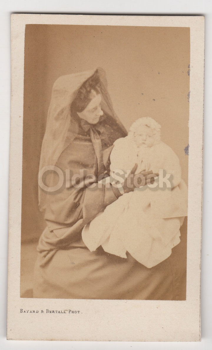 French Widow and Baby Incidental Middle Finger Antique CDV Photo