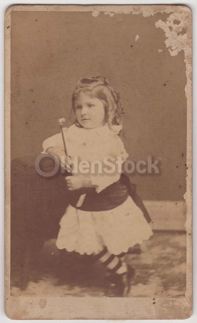 Cute Little Girl with Riding Crop Trenton NJ Antique CDV Photo
