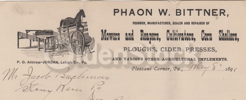 Phaon Bittner Farm Ploughs Cider Press Tools Antique Graphic Advertising Letter