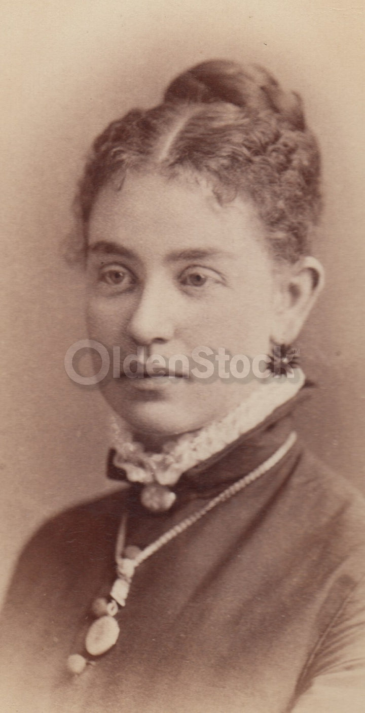 Woman with Gold Necklace Spike Earrings Detroit Antique CDV Photo
