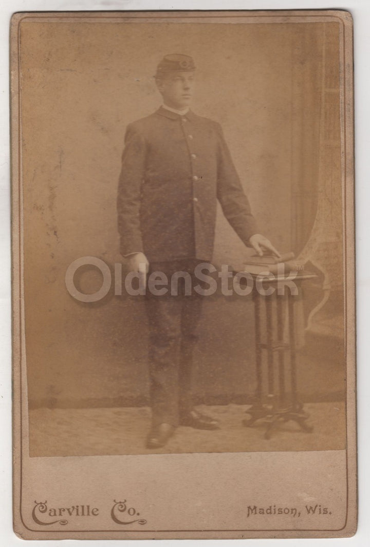 Madison Wisconsin Soldier in Uniform Antique Cabinet Card Photo by Carville