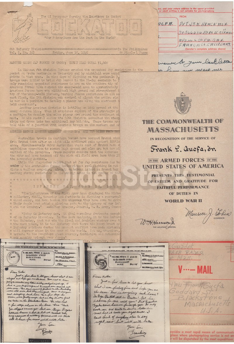 WWII 6th Infantry Red Star Division ID'd Massachusetts Soldier Papers lot