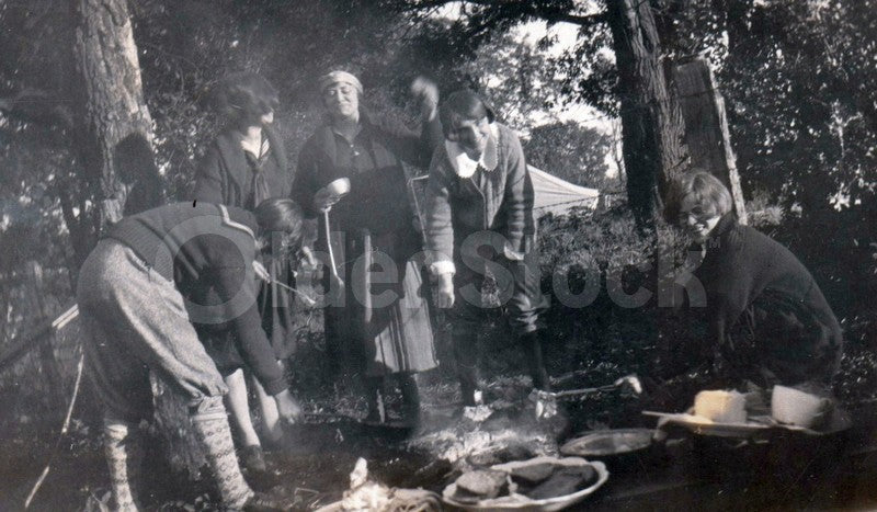 Teen Kids Camping Fire Cookout Fun Antique 1920s Snapshot Photos