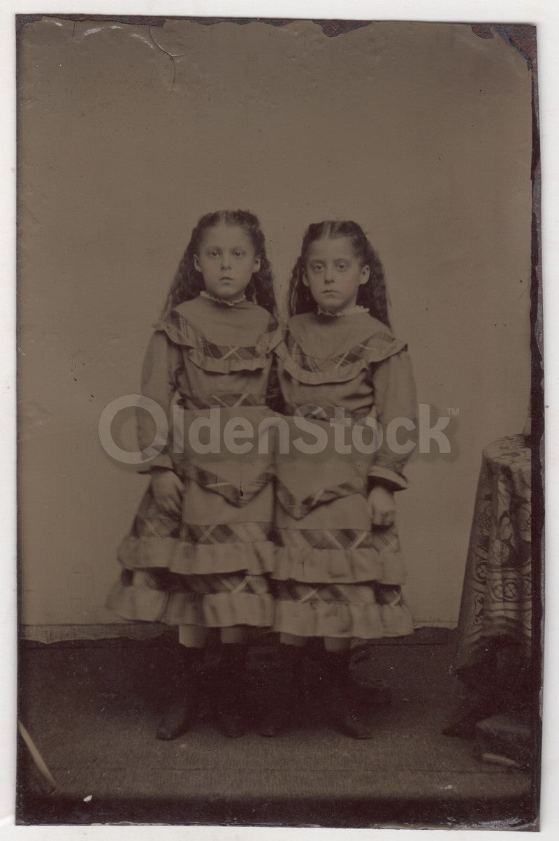 Conjoined Twins in Fine Joined Dress Exquisite Antique Tintype Photo