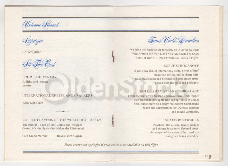 TWA Trans World Airlines Vintage Bob Peak Madrid Spain Graphic Art Dinner Menu