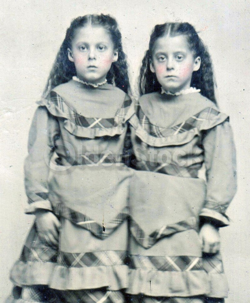 Conjoined Twins in Fine Joined Dress Exquisite Antique Tintype Photo