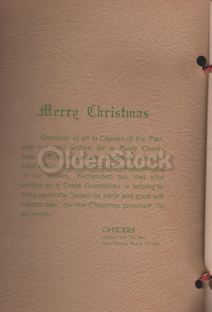 US Coast Guard Captain of the Port Florida Vintage WWII Christmas Dinner Menu