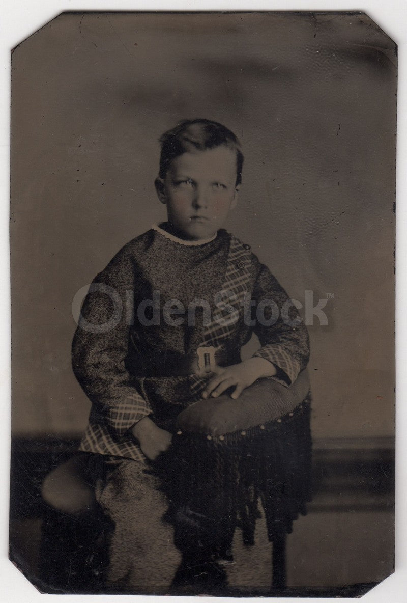 Intense Little Boy in Unusual Ethnic Clothing Crisp Antique Tintype Photo