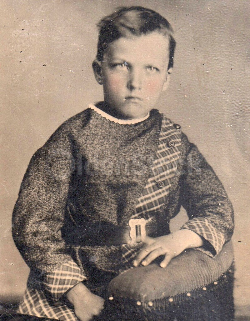 Intense Little Boy in Unusual Ethnic Clothing Crisp Antique Tintype Photo