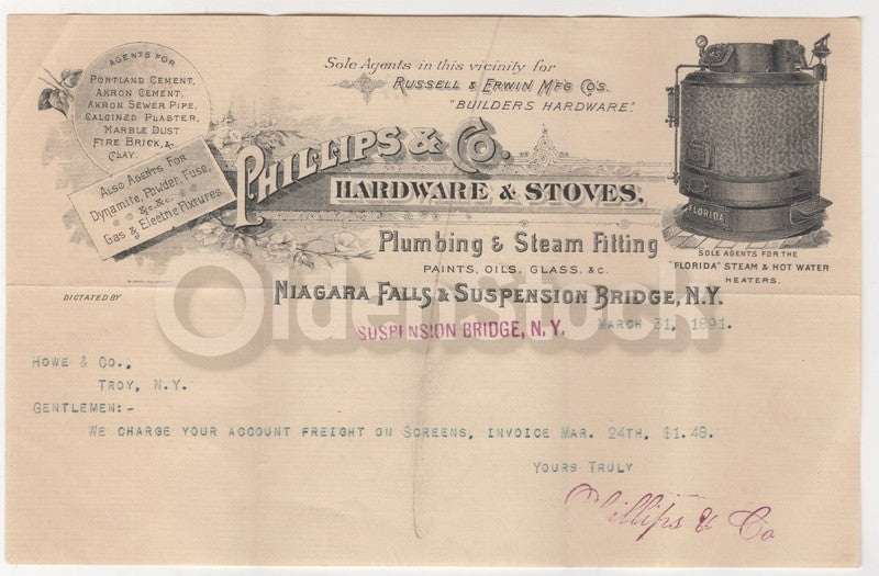 Niagara Falls Suspension Bridge Steamworks Antique Advertising Letter 1891