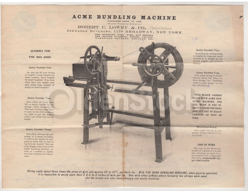 Acme Bundling Machine Lowry Co Antique Graphic Advertising Letter 1913