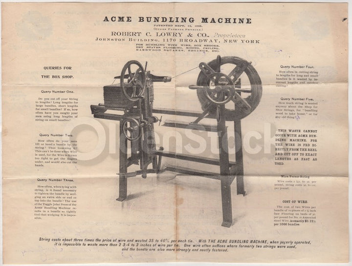 Acme Bundling Machine Lowry Co Antique Graphic Advertising Letter 1913