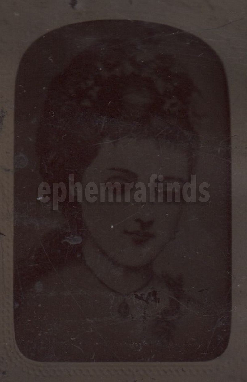Unusual Tintype Photo of a Photo of a Painting of a Young Girl PIP