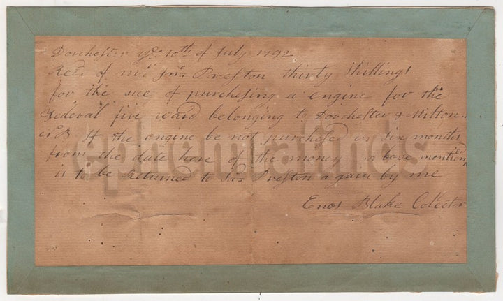 Colonial Boston Dorchester MA Fire Company Antique Fire Engine Letter 1792