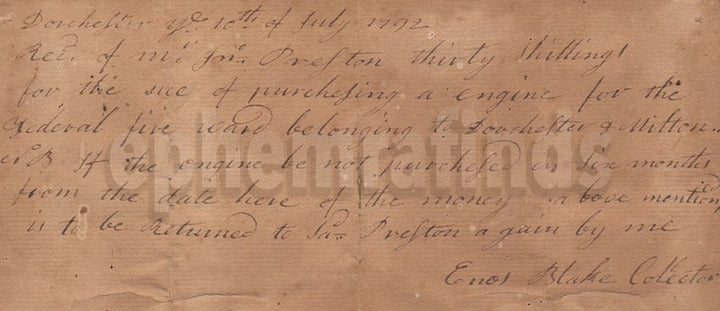Colonial Boston Dorchester MA Fire Company Antique Fire Engine Letter 1792