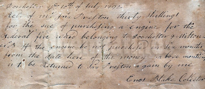 Colonial Boston Dorchester MA Fire Company Antique Fire Engine Letter 1792