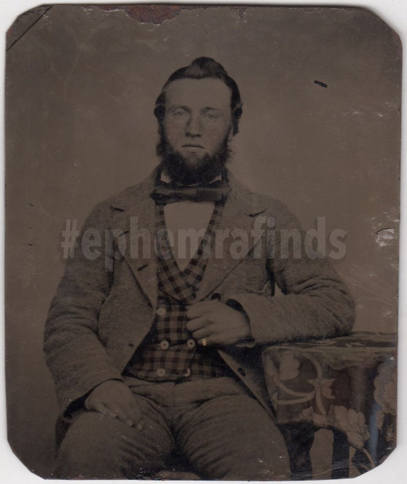 Dapper Red Haired Irish Man in Suit and Bow Tie Antique Tintype Photo