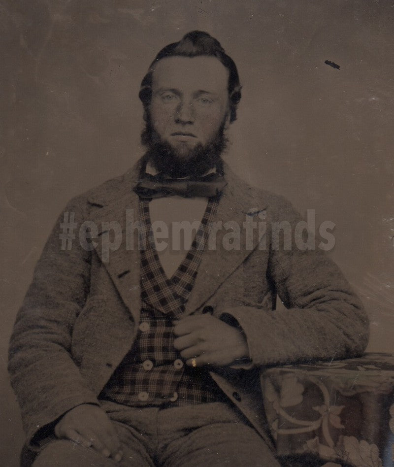 Dapper Red Haired Irish Man in Suit and Bow Tie Antique Tintype Photo