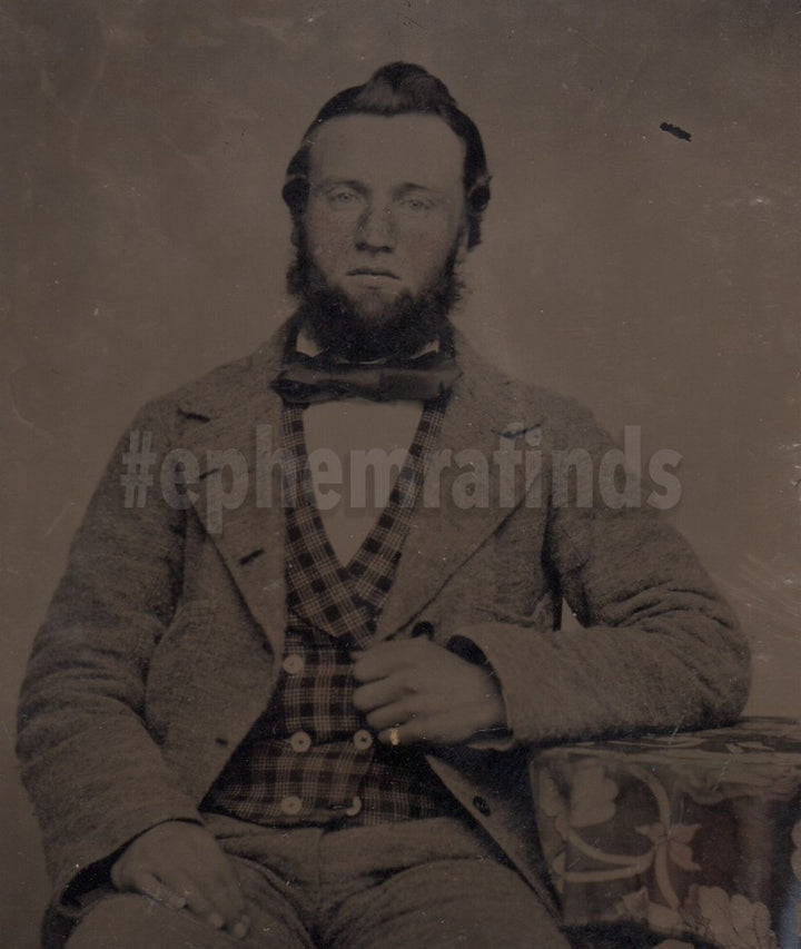 Dapper Red Haired Irish Man in Suit and Bow Tie Antique Tintype Photo