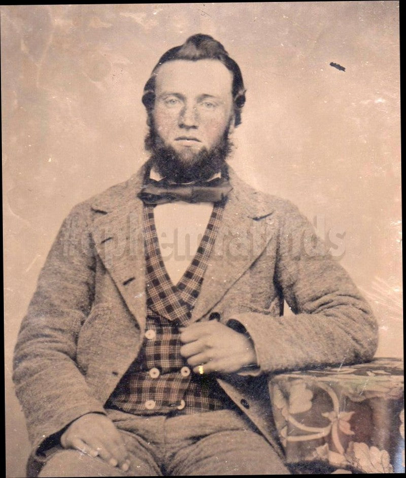 Dapper Red Haired Irish Man in Suit and Bow Tie Antique Tintype Photo