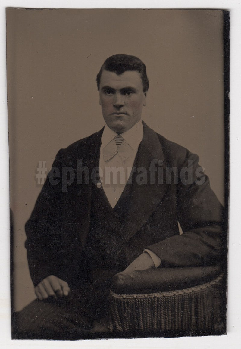 Handsome Burly Man in Fine Suit Antique Tintype Photo